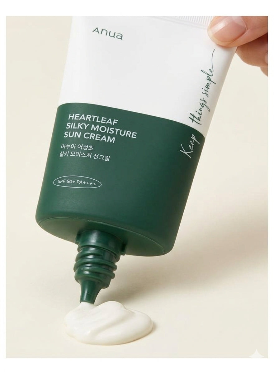واقي شمس Anua Heartleaf Silky Moisture SPF50+ مرطب للبشرة الحساسة