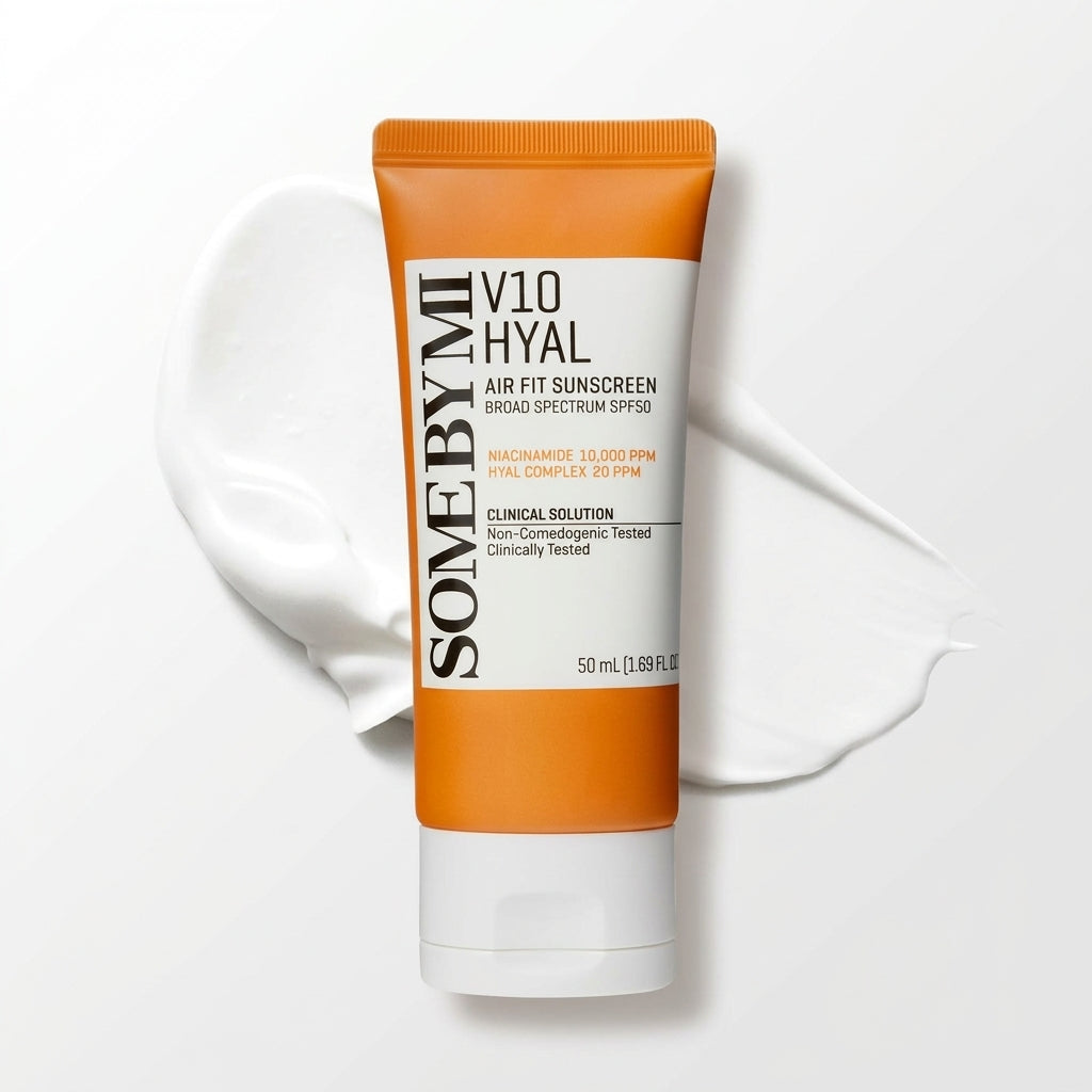 سوم باي مي V10 هيال اير فيت صن سكرين SPF50 واقي شمس خفيف للوجه 50 مل بالنياسيناميد ومركب الهيال، حاصل على اختبار عدم انسداد المسام، منتج كوري للعناية بالبشرة