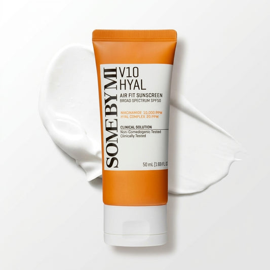 سوم باي مي V10 هيال اير فيت صن سكرين SPF50 واقي شمس خفيف للوجه 50 مل بالنياسيناميد ومركب الهيال، حاصل على اختبار عدم انسداد المسام، منتج كوري للعناية بالبشرة